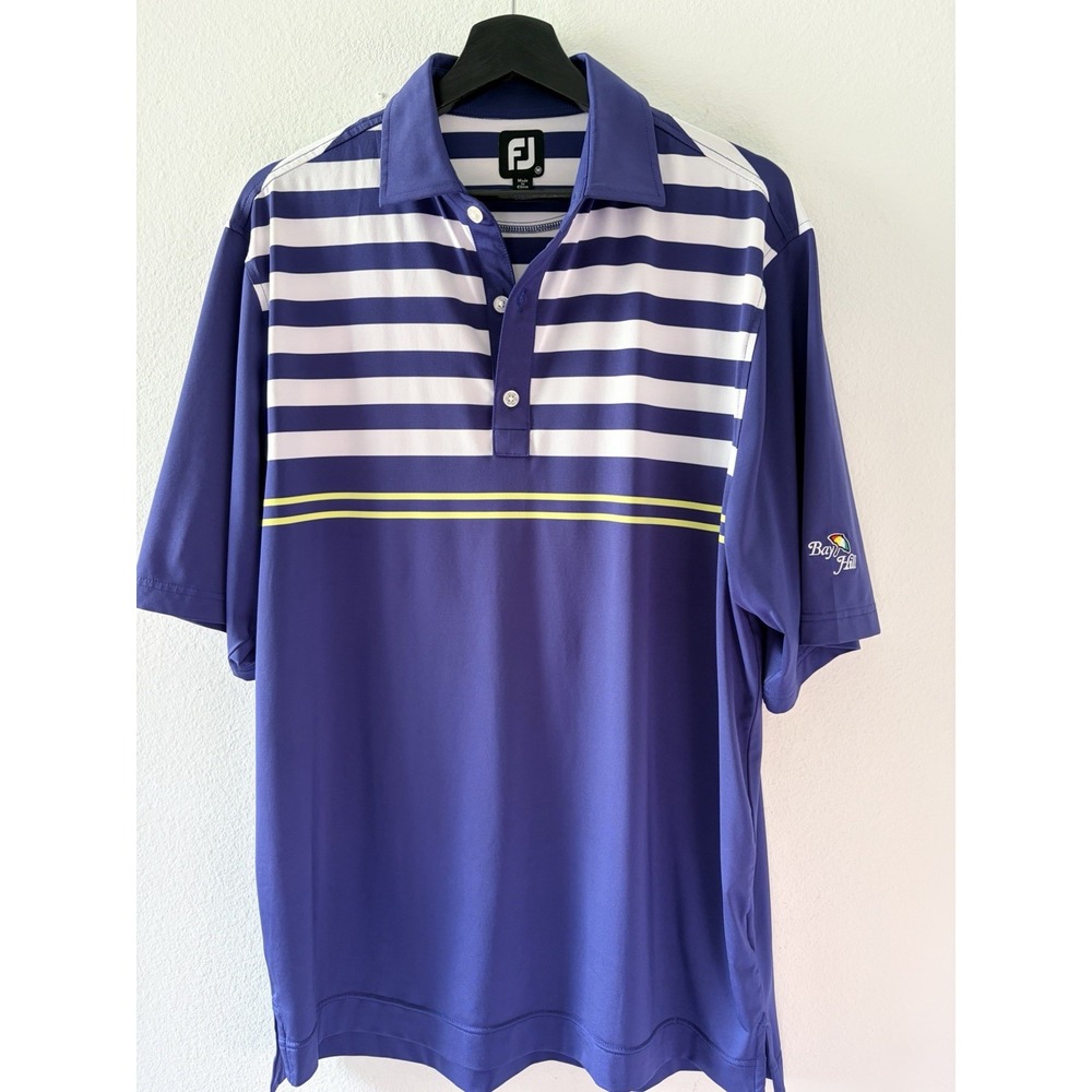 FootJoy Bay Hill Polo Shirt Mens Medium Blue White Striped Golf Performance